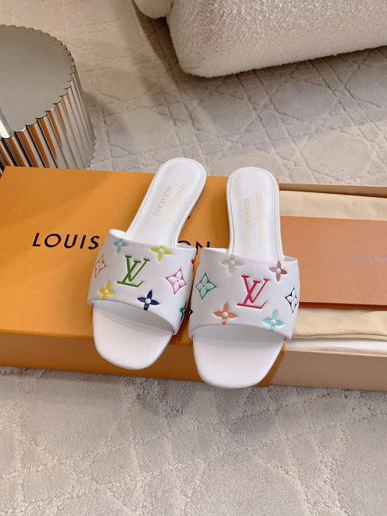 Louis Vuitton Patterned Flat Sandals Premium Leather Upper Comfortable Sole
