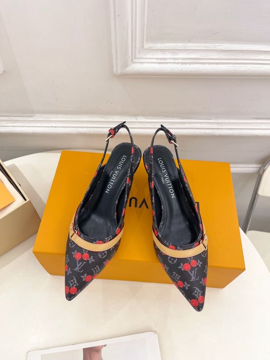 Louis Vuitton Cherry Decor Kitten Heel Slingback Pumps