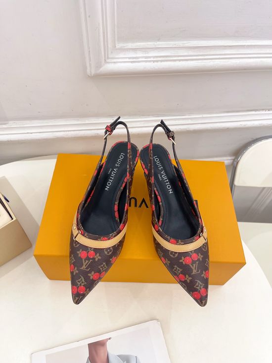 Louis Vuitton Cherry Decor Kitten Heel Slingback Pumps