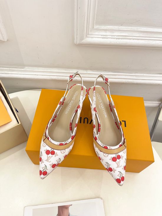 Louis Vuitton Cherry Decor Kitten Heel Slingback Pumps