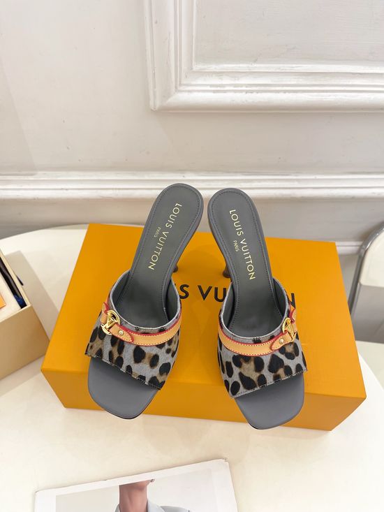 Louis Vuitton Leopard Print Kitten Heel Slide Sandals