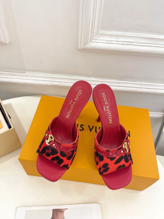 Louis Vuitton Leopard Print Kitten Heel Slide Sandals