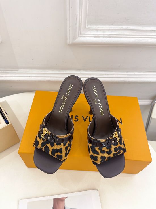 Louis Vuitton Leopard Print Kitten Heel Slide Sandals
