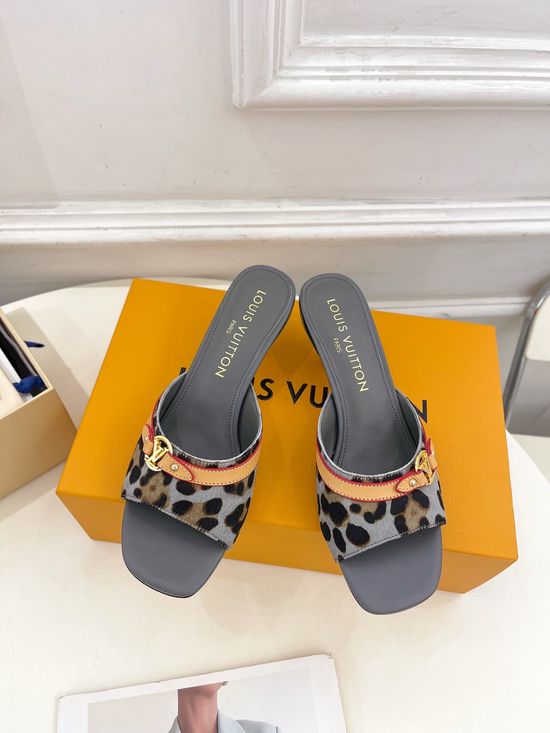 Louis Vuitton Leopard Print Kitten Heel Slide Sandals