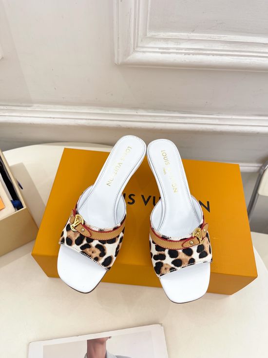 Louis Vuitton Leopard Print Kitten Heel Slide Sandals