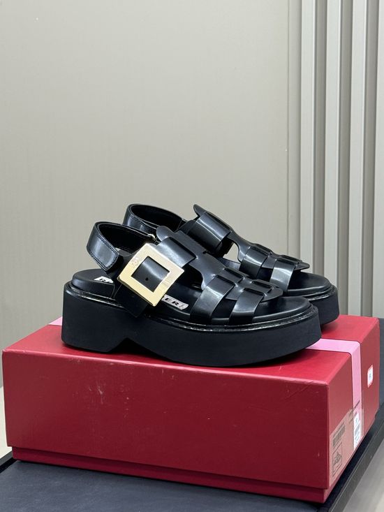Roger Viver Rhinestone Buckle Leather Platform Sandals