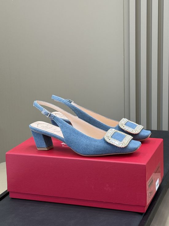 Roger Viver Rhinestone Buckle Thick Heel Back Strap Sandals