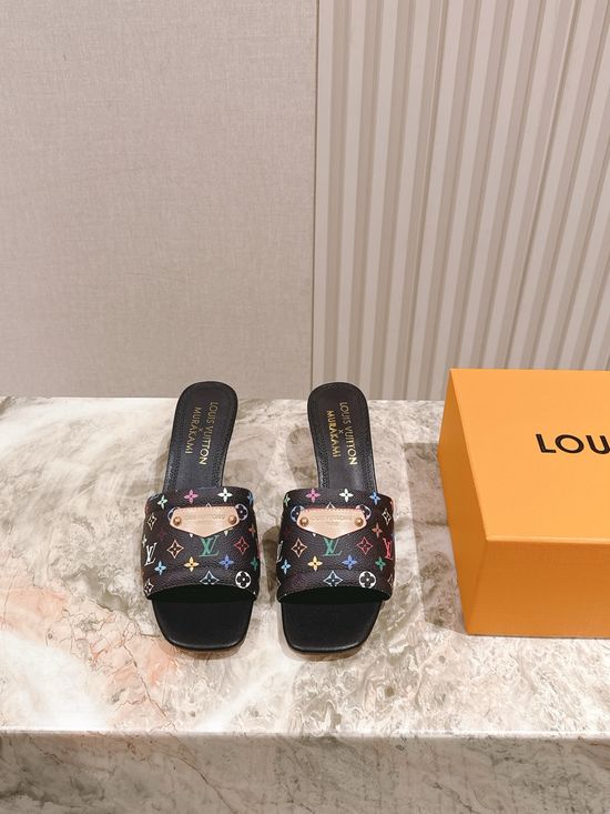 Louis Vuitton Decorative Heel Printed Leather Comfort Slides