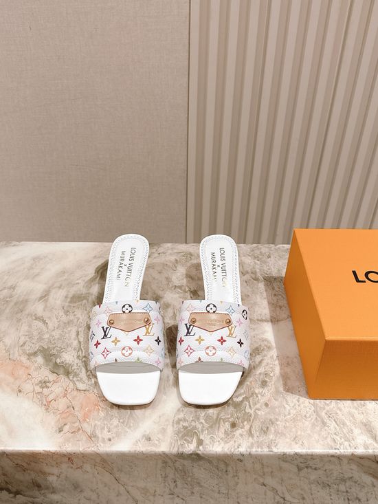 Louis Vuitton Decorative Heel Printed Leather Comfort Slides