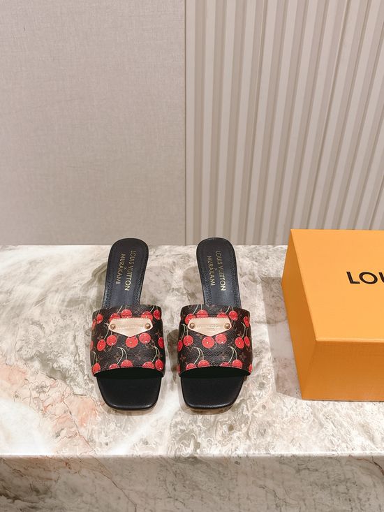 Louis Vuitton Decorative Heel Printed Leather Comfort Slides