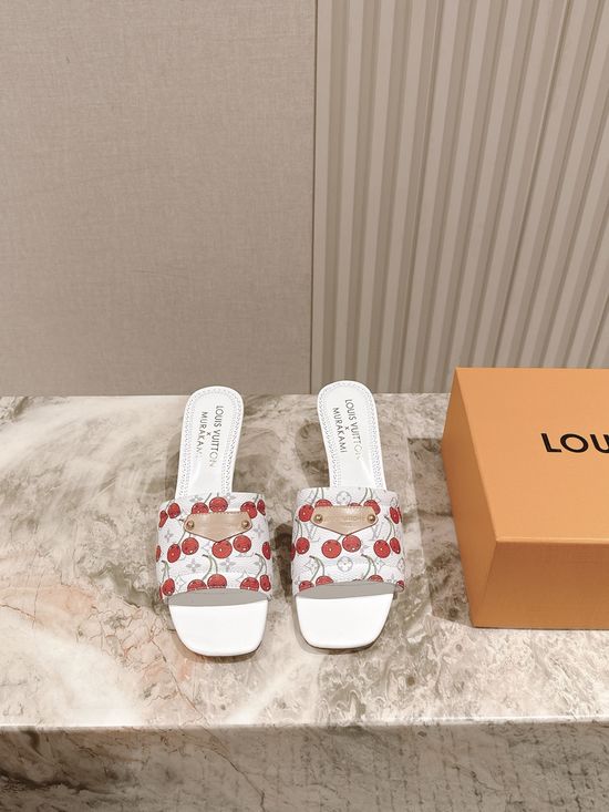 Louis Vuitton Decorative Heel Printed Leather Comfort Slides