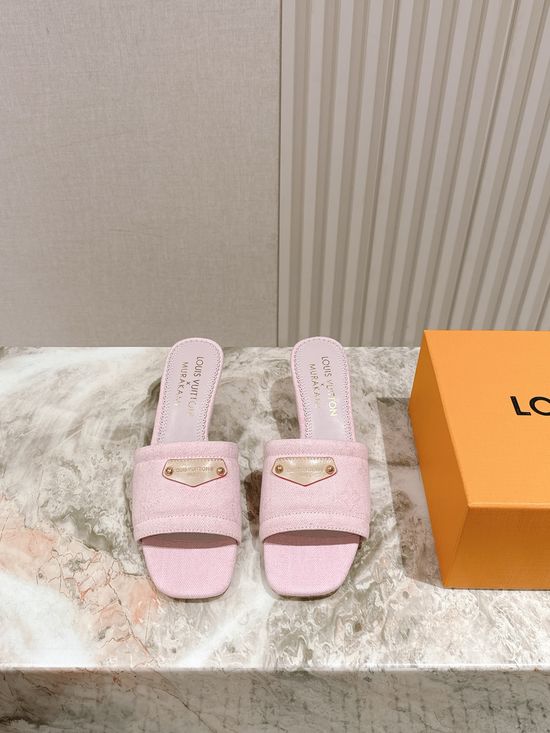 Louis Vuitton Decorative Heel Printed Leather Comfort Slides