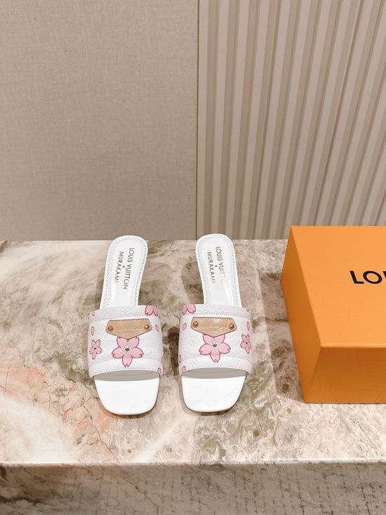 Louis Vuitton Decorative Heel Printed Leather Comfort Slides