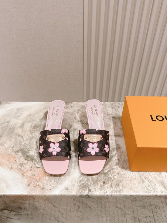 Louis Vuitton Decorative Heel Printed Leather Comfort Slides