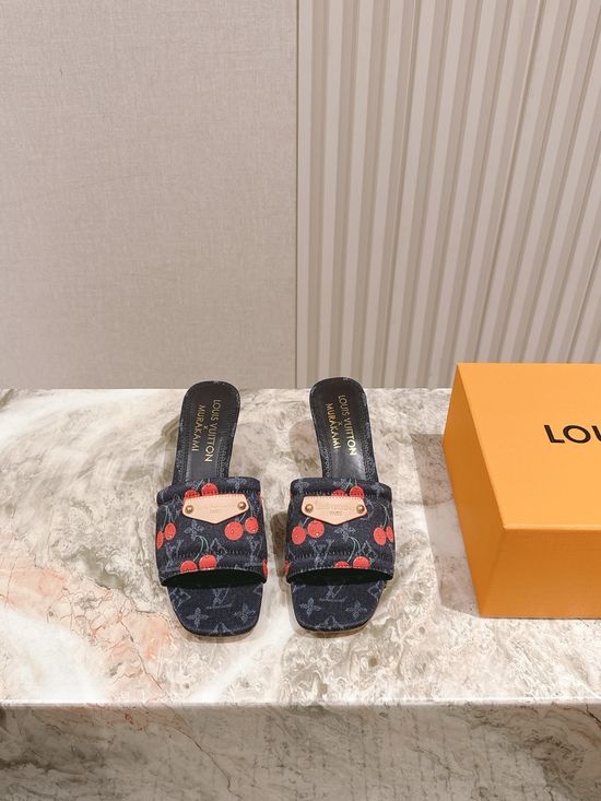 Louis Vuitton Decorative Heel Printed Leather Comfort Slides