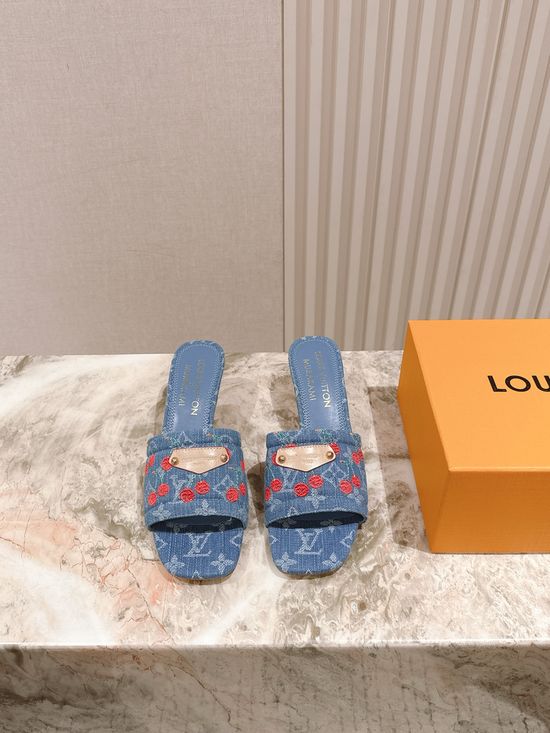 Louis Vuitton Decorative Heel Printed Leather Comfort Slides