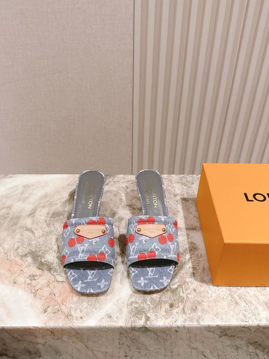Louis Vuitton Decorative Heel Printed Leather Comfort Slides