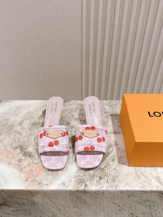 Louis Vuitton Decorative Heel Printed Leather Comfort Slides