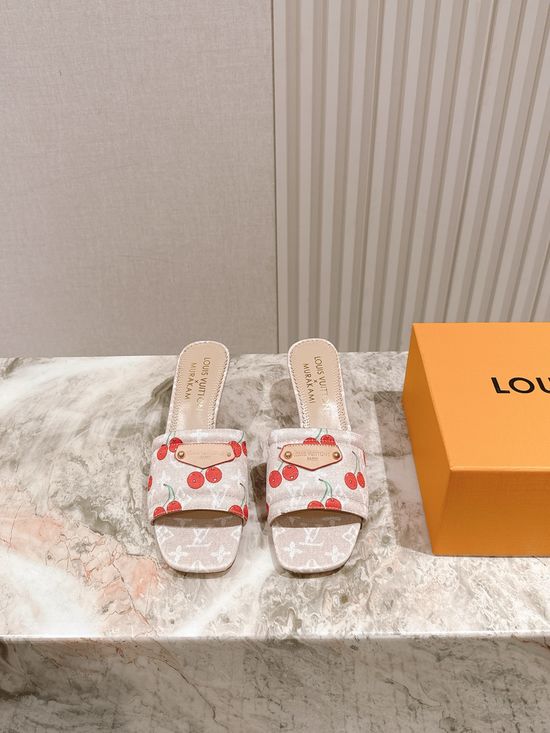 Louis Vuitton Decorative Heel Printed Leather Comfort Slides