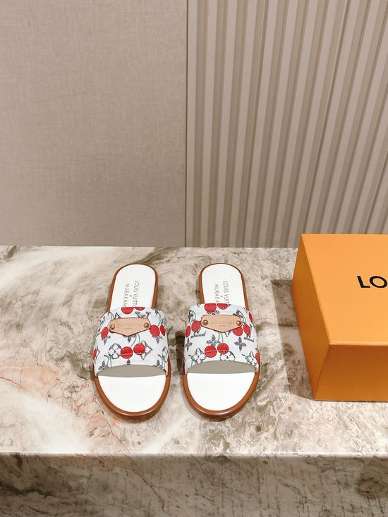 Louis Vuitton Printed Leather Flat Slides with Premium Lining