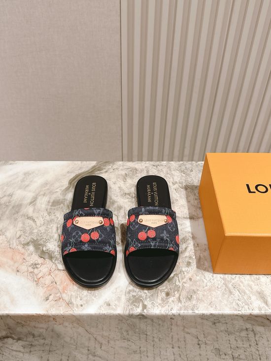 Louis Vuitton Printed Leather Flat Slides with Premium Lining
