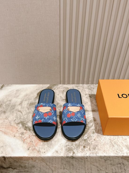 Louis Vuitton Printed Leather Flat Slides with Premium Lining