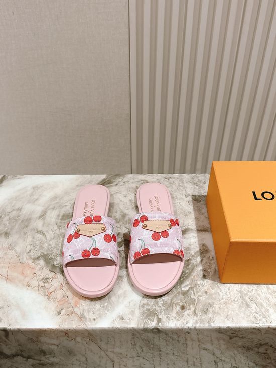 Louis Vuitton Printed Leather Flat Slides with Premium Lining