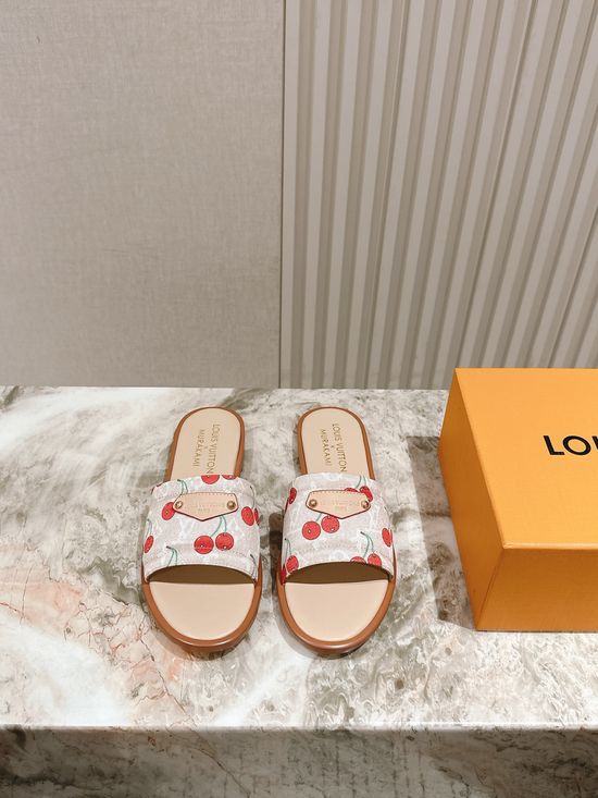 Louis Vuitton Printed Leather Flat Slides with Premium Lining