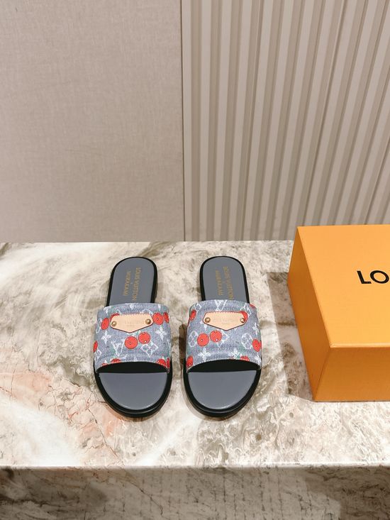 Louis Vuitton Printed Leather Flat Slides with Premium Lining
