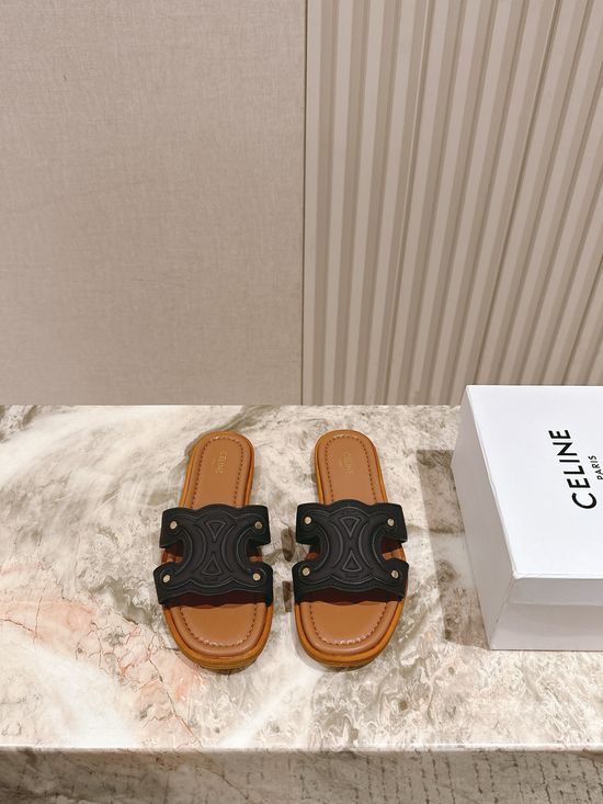 Celine Woven Trim Classic Flat Slide Sandals