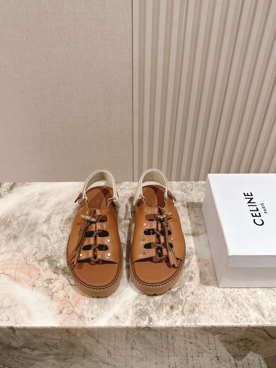 Celine Vintage Style Leather Flat Sandals for Daily Wear