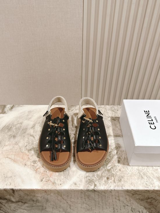 Celine Vintage Style Leather Flat Sandals for Daily Wear