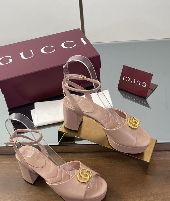 Gucci Double G Decor Quilted Platform Block Heel Peep Toe Sandals