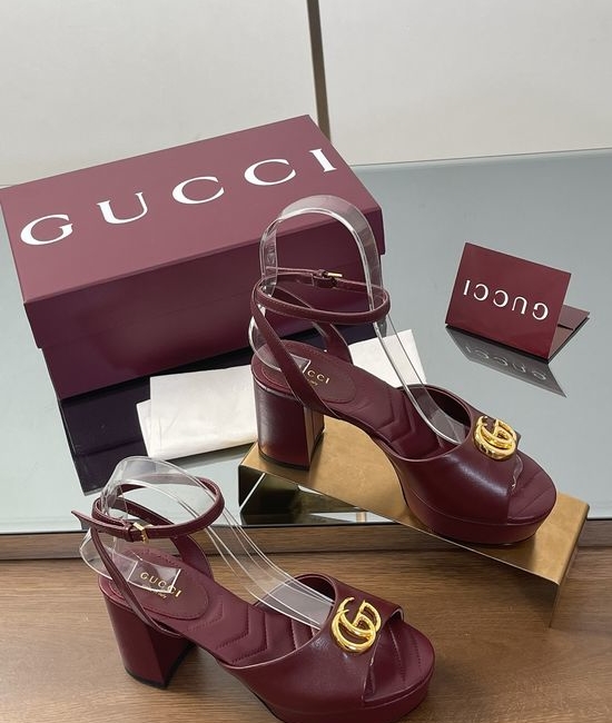 Gucci Double G Decor Quilted Platform Block Heel Peep Toe Sandals