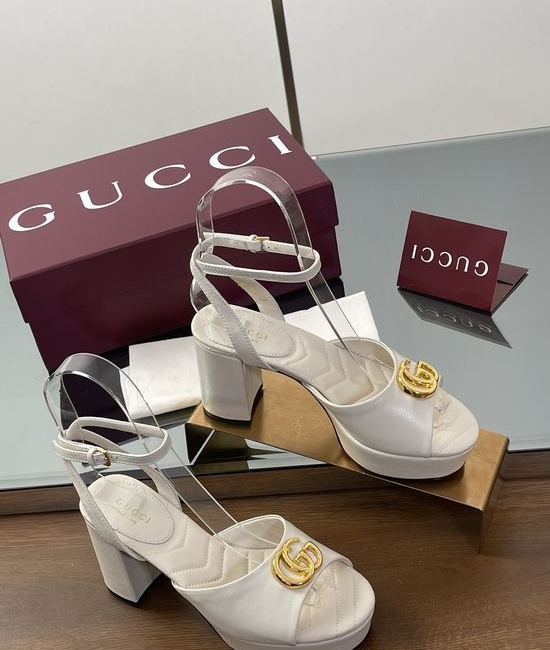 Gucci Double G Decor Quilted Platform Block Heel Peep Toe Sandals