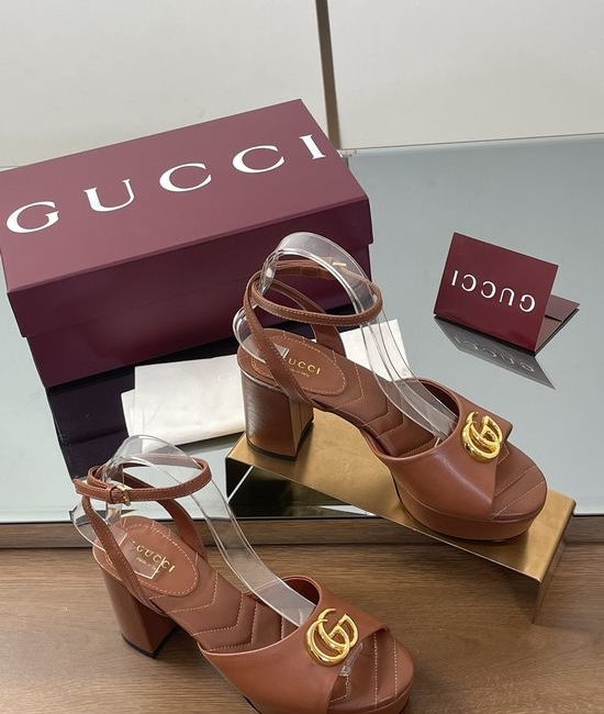 Gucci Double G Decor Quilted Platform Block Heel Peep Toe Sandals