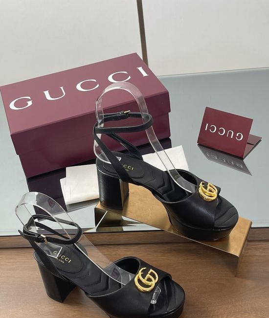 Gucci Double G Decor Quilted Platform Block Heel Peep Toe Sandals