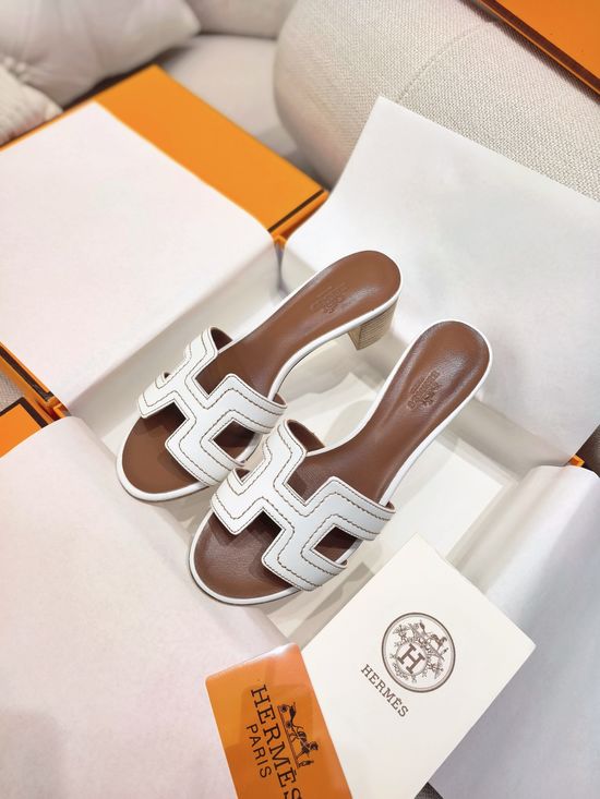 Hermes Embroidered Mid Heel Slide Sandals With Premium Leather Upper
