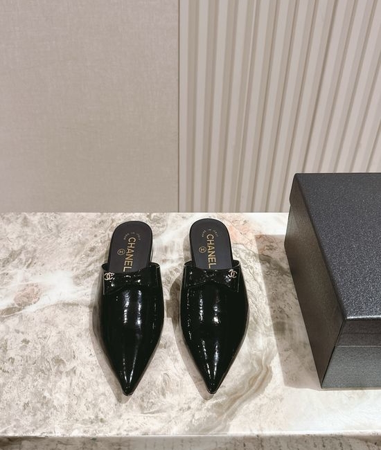 Chanel Classic Patent Leather Pointed Toe Loafers With Leather Sole