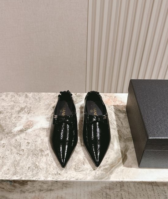 Chanel Classic Patent Leather Pointed Toe Loafers With Leather Sole