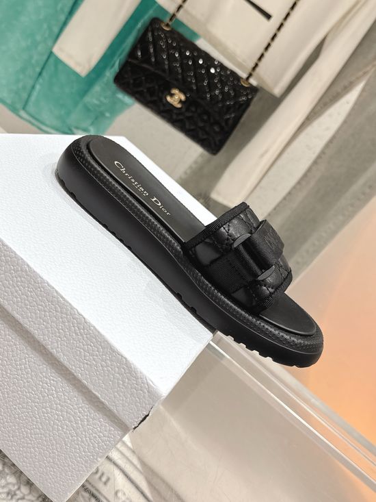 Louis Vuitton Leather Upper Embroidered Beach Slides with Hook Loop