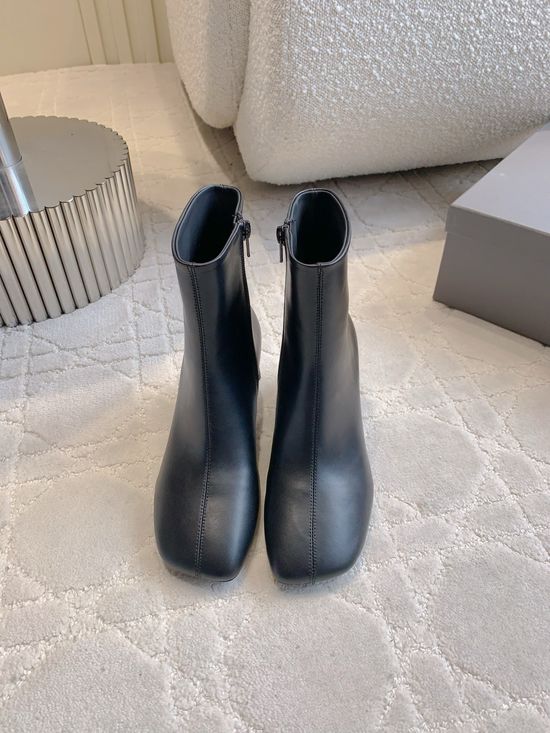 Balenciaga Square Toe Block Heel Ankle Boots Leather Upper