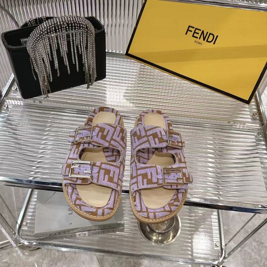 Fendi Monogrammed Two Band Leather Slide Sandals