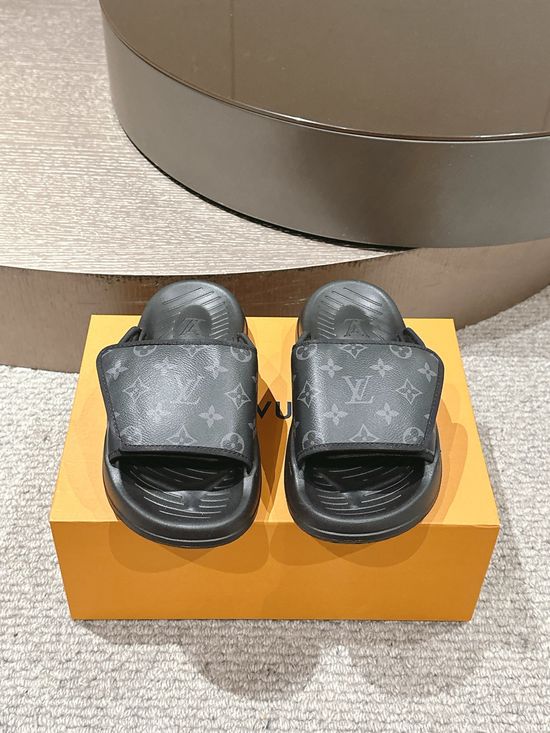 Louis Vuitton Platform Slides Monogram Pattern Leather Non-Slip Comfortable Slippers