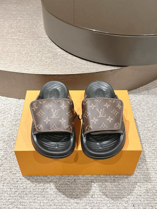 Louis Vuitton Platform Slides Monogram Pattern Leather Non-Slip Comfortable Slippers