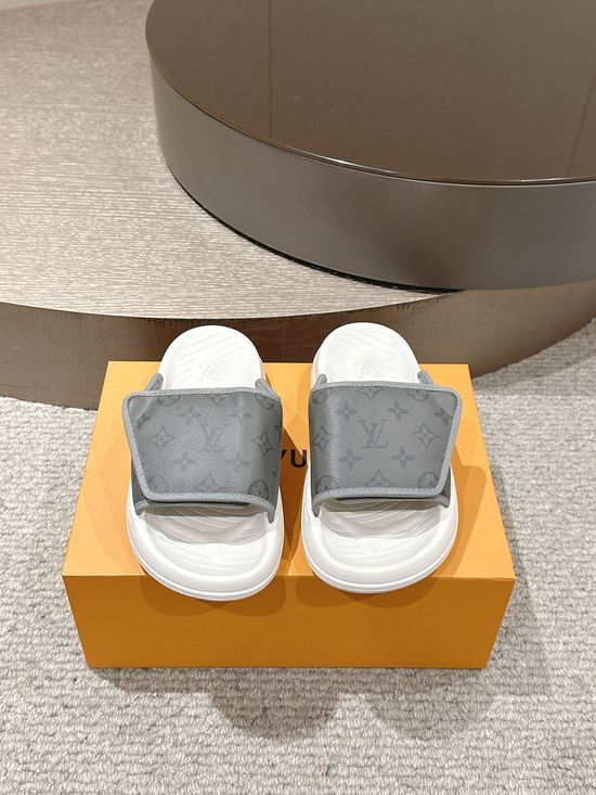 Louis Vuitton Platform Slides Monogram Pattern Leather Non-Slip Comfortable Slippers