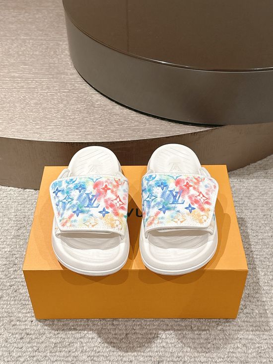 Louis Vuitton Platform Slides Monogram Pattern Leather Non-Slip Comfortable Slippers