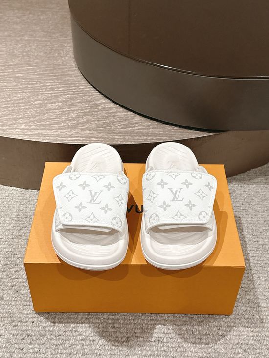 Louis Vuitton Platform Slides Monogram Pattern Leather Non-Slip Comfortable Slippers