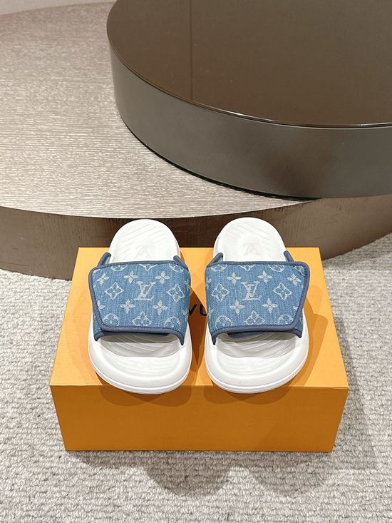 Louis Vuitton Platform Slides Monogram Pattern Leather Non-Slip Comfortable Slippers