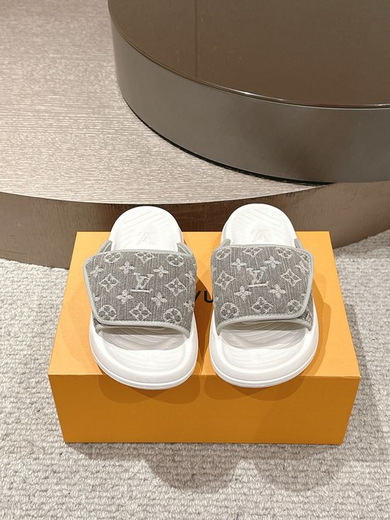 Louis Vuitton Platform Slides Monogram Pattern Leather Non-Slip Comfortable Slippers